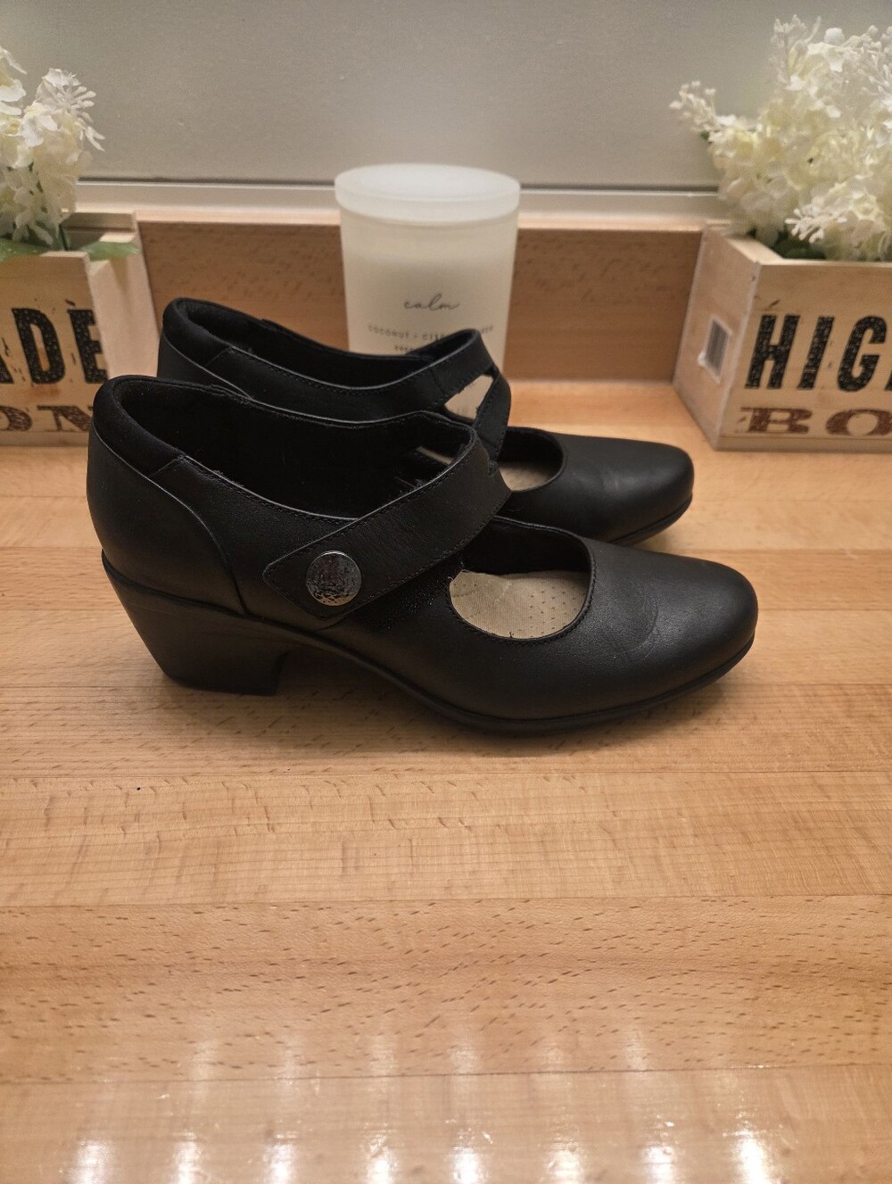 Clarks Emslie Lulin Mary Jane Pumps Black Leather Womens Size 7